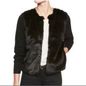 Banana Republic Black Faux Fur Panel Sweater Size Small Petite